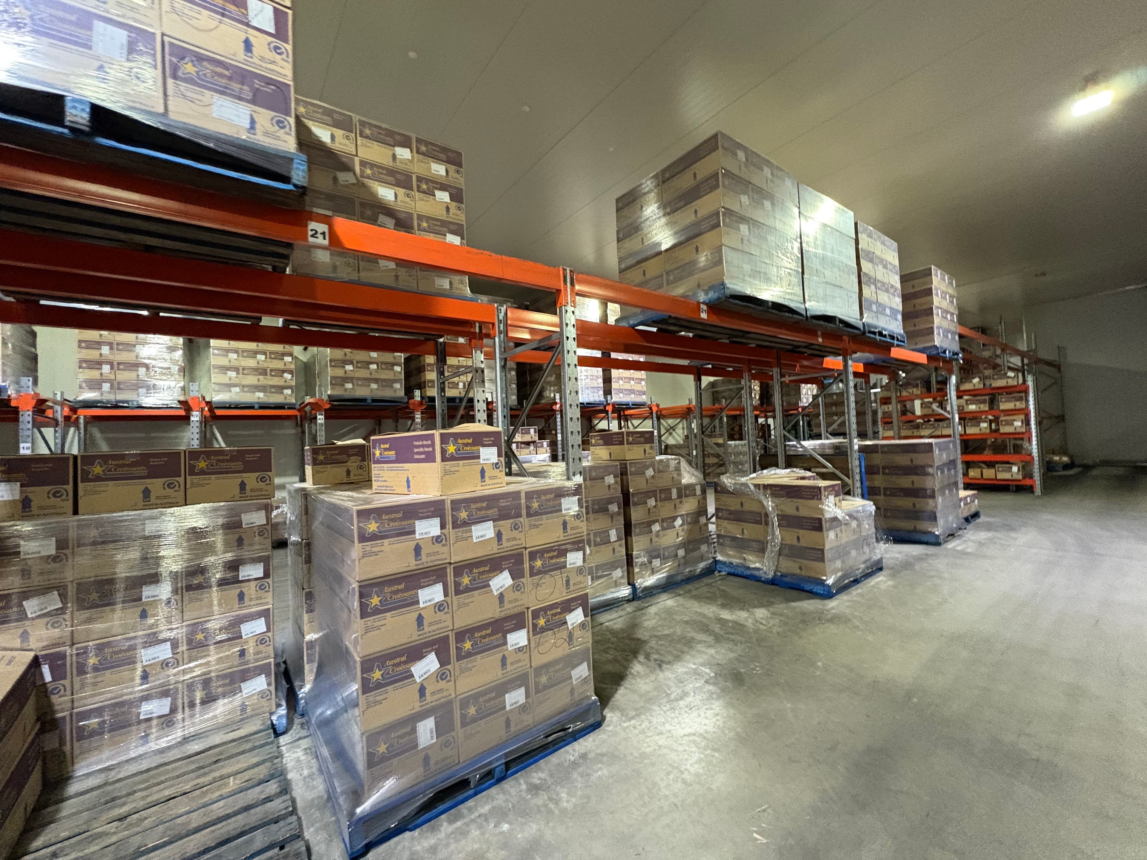 Cold storage racking with palletised stock at the Rocklea facility