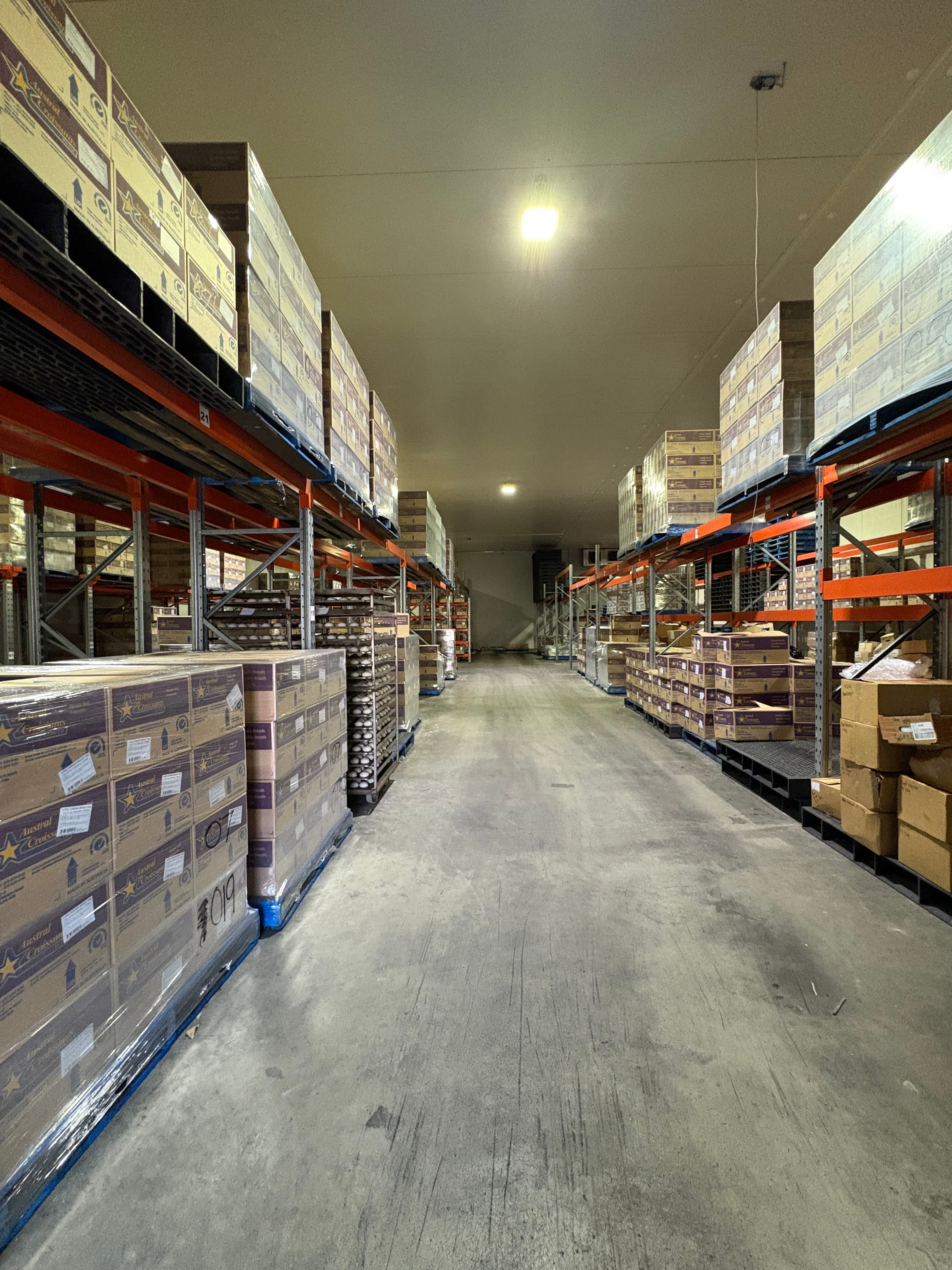 Freezer room aisle and racking at the Rocklea facility